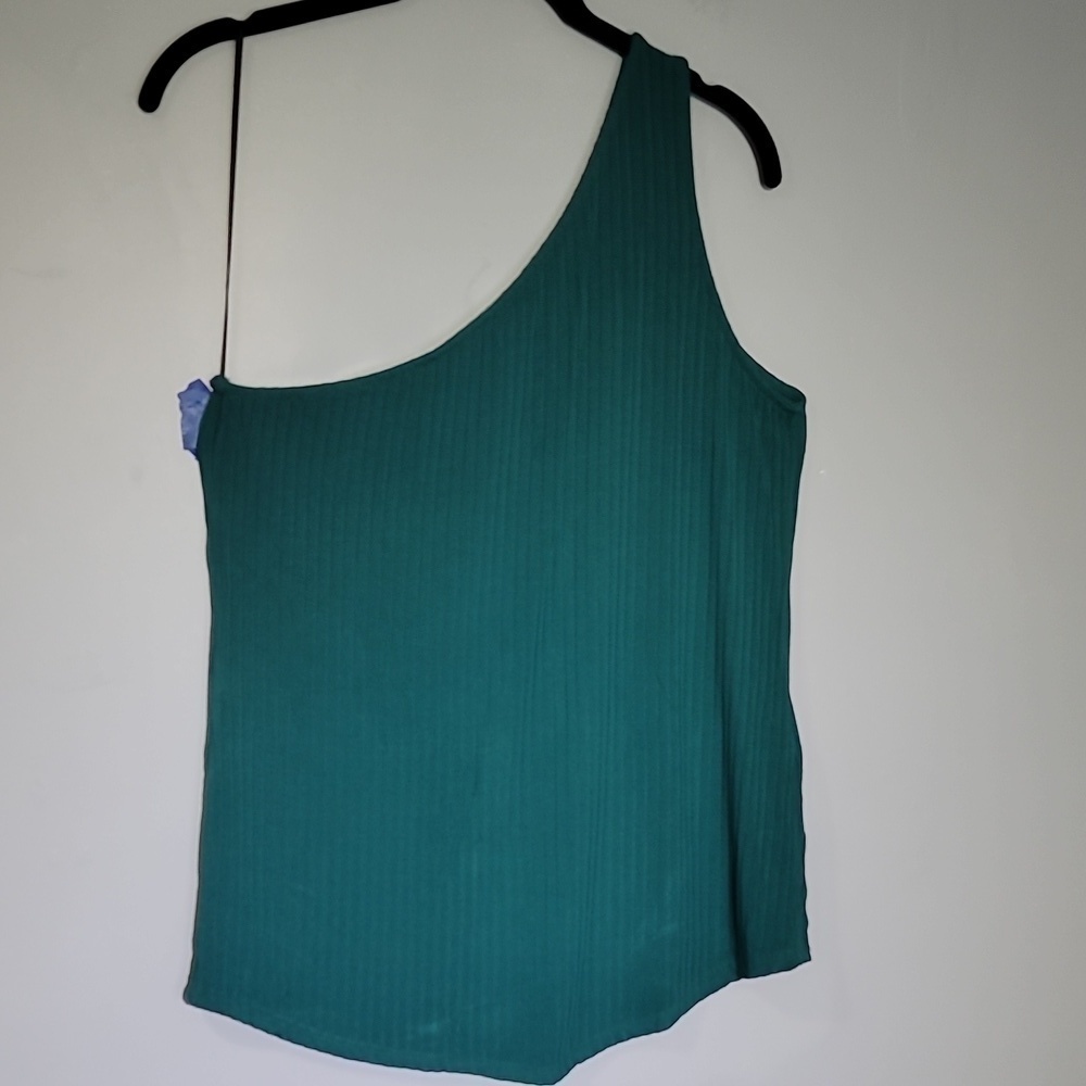 H&M Single Sleeve One Shoulder Ribbed Hunter Green Tank Top